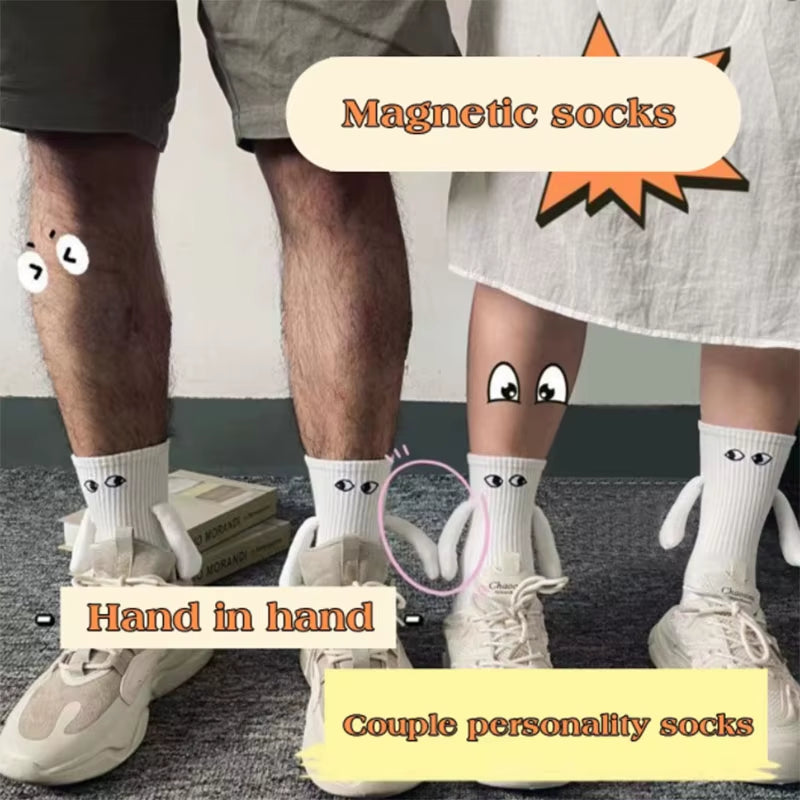 Funny Adult Socks Magnetic Hand in Hand Solid Color Cartoon Couple Socks Holiday Party Gifts for All Seasons