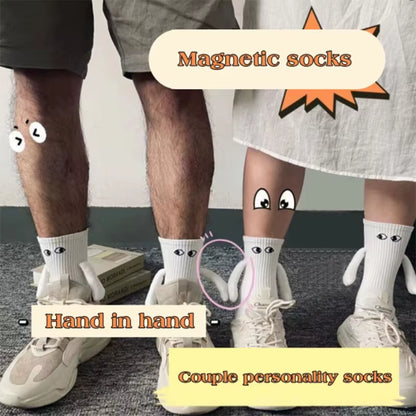 Funny Adult Socks Magnetic Hand in Hand Solid Color Cartoon Couple Socks Holiday Party Gifts for All Seasons