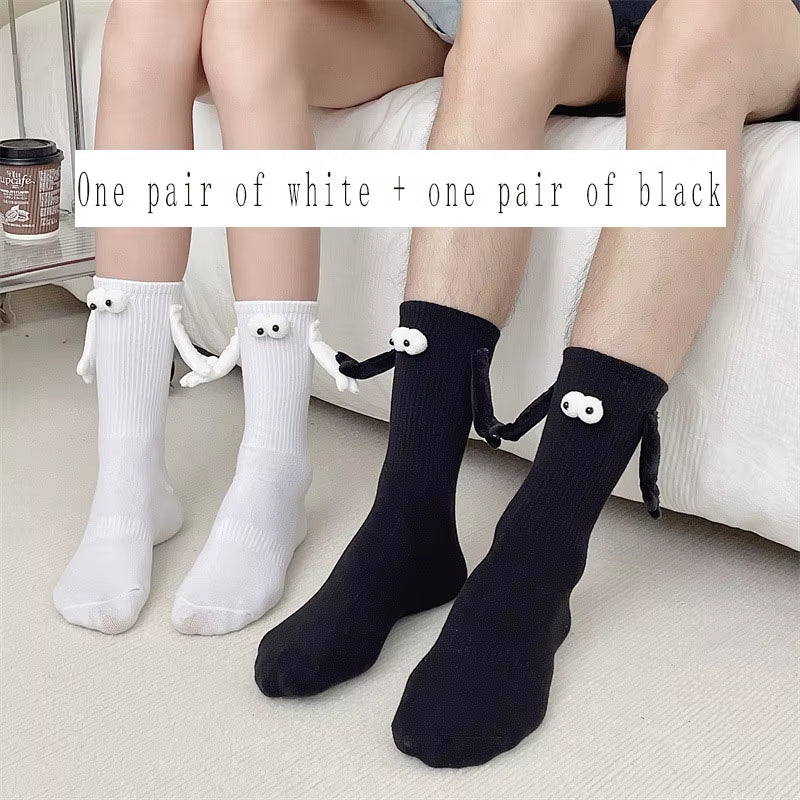 Funny Adult Socks Magnetic Hand in Hand Solid Color Cartoon Couple Socks Holiday Party Gifts for All Seasons