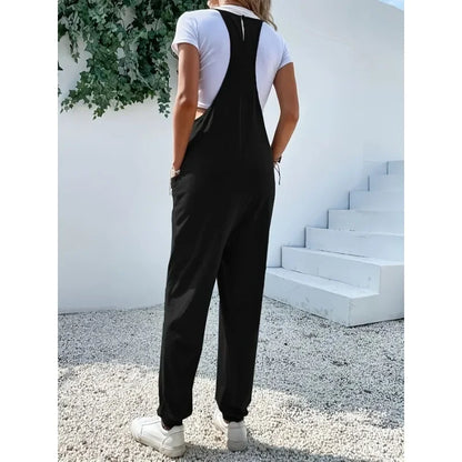 Plus Size 1XL-5XL New Casual Summer Women Loose Sleeveless Strap Wide Leg Jumpsuit with Pockets Comfortable Breathable Clothing
