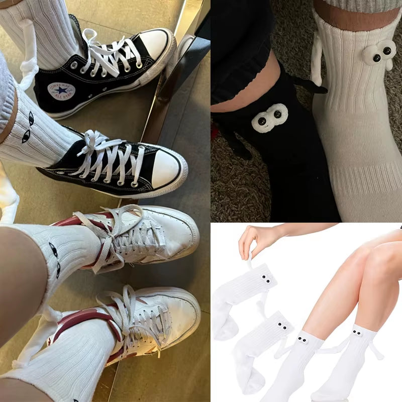 Funny Adult Socks Magnetic Hand in Hand Solid Color Cartoon Couple Socks Holiday Party Gifts for All Seasons