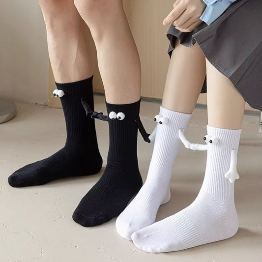 Funny Adult Socks Magnetic Hand in Hand Solid Color Cartoon Couple Socks Holiday Party Gifts for All Seasons
