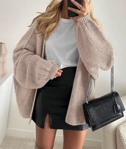 Autumn Winter New Casual Knitted Sweater Cardigan Jacket Loose Long Sleeve Solid Color Mid-Length Sweater Women Cardigan Jacket