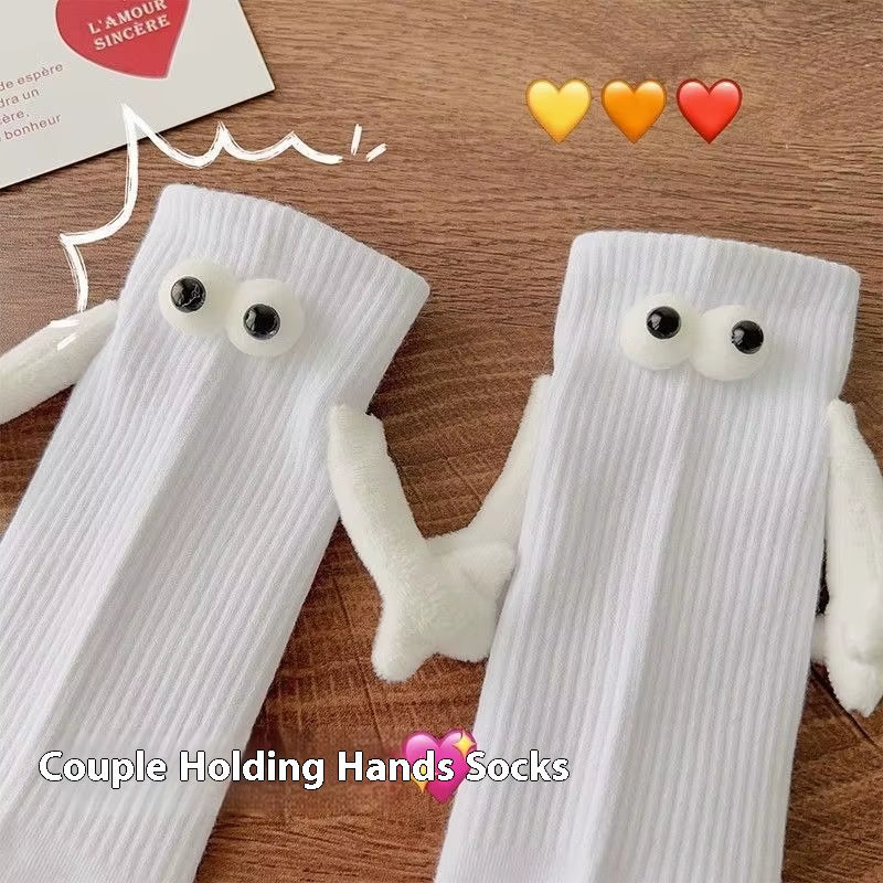 Funny Adult Socks Magnetic Hand in Hand Solid Color Cartoon Couple Socks Holiday Party Gifts for All Seasons